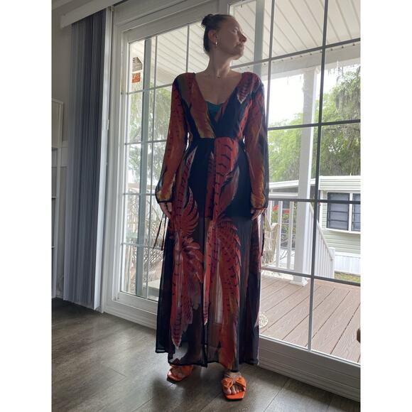 LUXXEL maxi romper dress shorts Red on black floral M - Picture 3 of 10